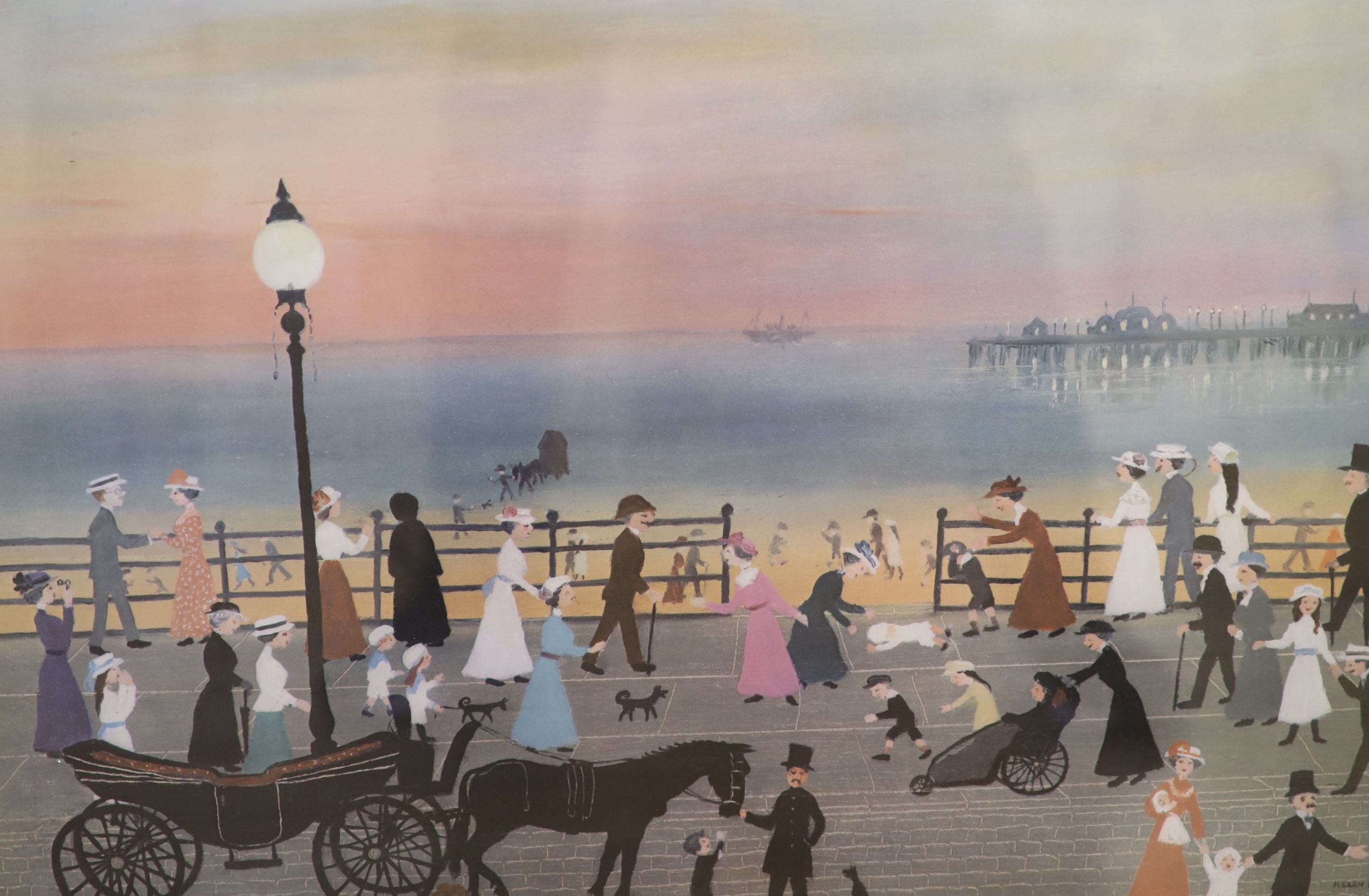 Helen Bradley, two signed prints, Blackpool Station and Blackpool Sands, both signed in pencil, overall 40 x 57cm and 48 x 62cm